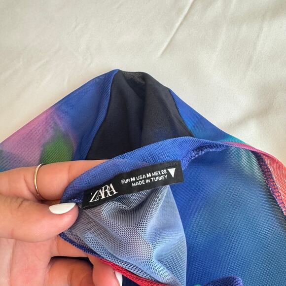 Zara Rainbow Mesh Lace-Up Back Cropped Sheer Top Women’s Size M - Picture 4 of 8